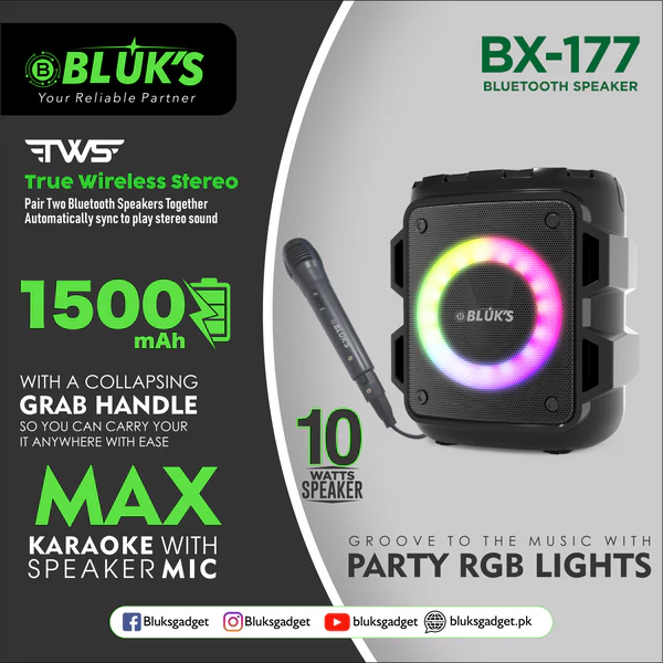 BLUK’S BX-177 Max Wireless Bluetooth Karaoke Speaker with Mic ...