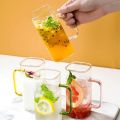 380ML Glass Cup with Wooden Lid and Straw-Clear Tall Coffee Mugs with Handle for Iced Coffee, Tea, Beverages-Aesthetic Cups. 
