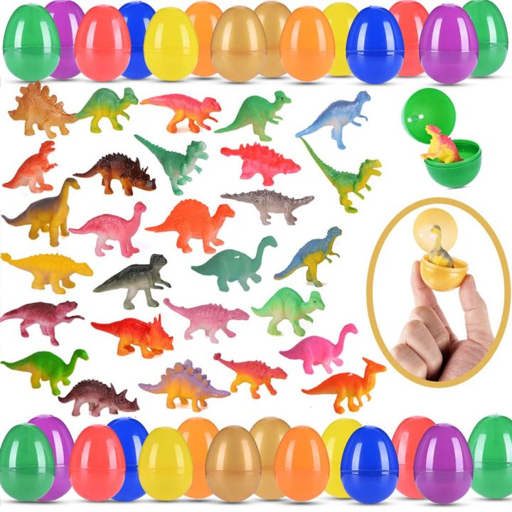 20 Easter Eggs with Dinosaur Toys (10 Eggs + 10 Dinosours) Easter Basket Stuffers Easter Party Favors for Kids Easter Egg Hunt Filler Classroom Prizes