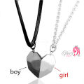 Heavy Metal Magnetic Heart Pendant Necklace gift for Friends Couples Pair of 2 Locket with Gift Box. 