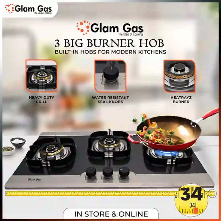Glam Gas GG Galaxy 12 Hob | 3 Burner | Kitchen Gas Stove | Gas Stove | Choolah