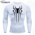 Men Long-sleeved Top Men's Spider Print Compression Gym T-shirt Breathable Sweat Absorbent for Fall/spring Workout Solid Color Long-sleeved Top. 