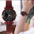 Top Class AlRashid Shopping Store Black Color 12 Point Diamond Studded Magnet Stainless Steel Wrist Watch Magnet For Girl-Woman. 