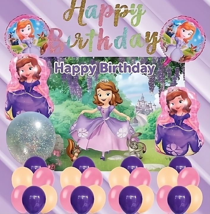 Unik Princess Sofia birthday party decoration full set Princess Sofia happy Birthday Banner birthday decoration set birthday accessories happy birthday theme set for boys and Girls birthday theme decoration party decorations party balloons for decoration