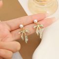Silver Needle Allergic Free Leaf Shape Pearl Dangle Earrings High End, Elegant Versatile, Delicate. 