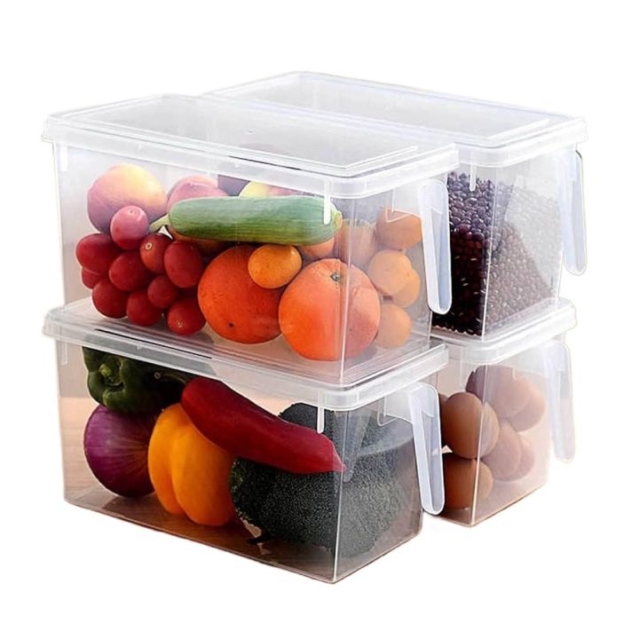 Fridge Storage Boxes, Fridge Organizer with Handle & Airtight Lid, Removable Drain Basket Plastic Refrigerator Storage Containers Keep Fresh Fish, Meat, Vegetable, Fruits