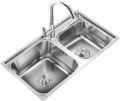 Kitchen Sink double Bowl machine made Stainless Steel KitchenBar Sink with knife holder, basket and accessories Silver (81*43). 