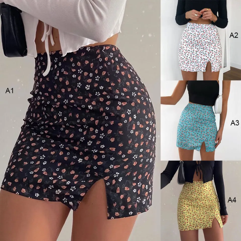 BestGO Lady Floral Printed Skirts Package Hip Skirt Slim Split Hide Zipper Sweet Fashion gant Chic High waisted Mini Skirt A line Skirt Daraz.pk