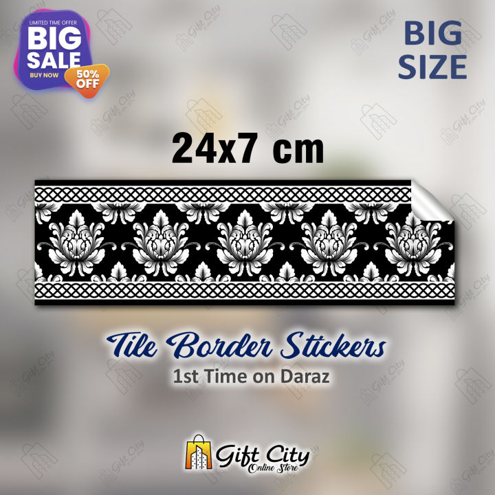 Gift%20City%20Presents%20Black%20and%20White%20Pattern%20Design%20Wall%20Decorative%20Self%20Adhesive%20Border%20Tile%20Stickers%20Multiple%20Quantity%20-%2024x7%20cm%20for%20Bathroom%20Kitchen%20Wallpaper%20-%20Image%208