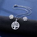 316L Tree of Life Stainless Steel Neck Chain Necklace Earring Set Lucky World Tree Choker Chain Jewelry Sets for Women Girl TZ98. 