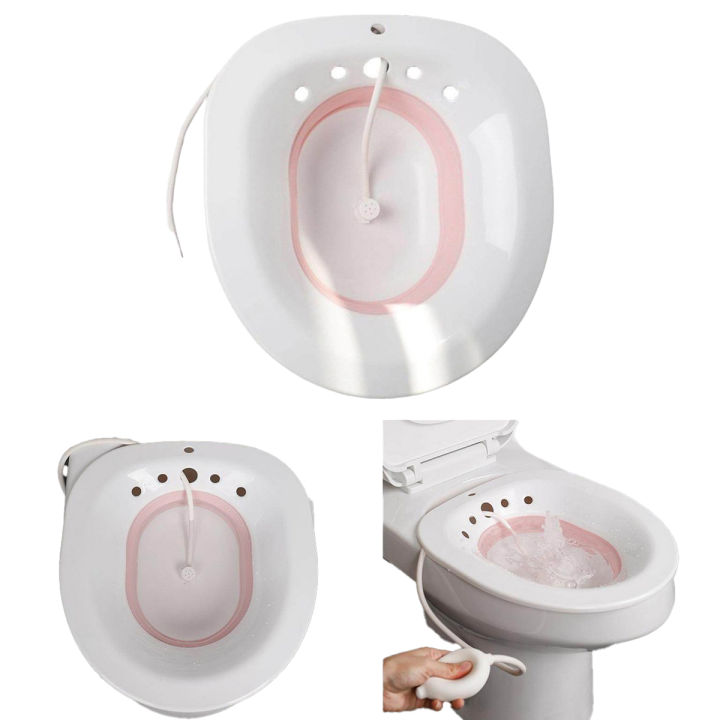 Sitz Bath Toilet Bidet Tub with Flusher for Postpartum Care White Pink