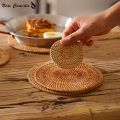 Quality Woven Rattan Placemats For Table Bulk Round Hot Pad Plate Cup Mat All Natural Hot Insulation Padding Kitchen Accessories. 