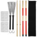 Drum Sticks Set,5A Maple Wood Drum Sticks,Drum Rods Brushes,Retractable Drum Wire Brushes,Drum Dampeners with Bag. 