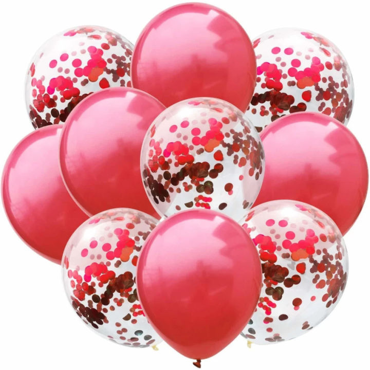 5 RED BALLOON AND 5 CONFETTI FILLED BALLOONS ( PACK OF 10 LATEX BALLOONS )