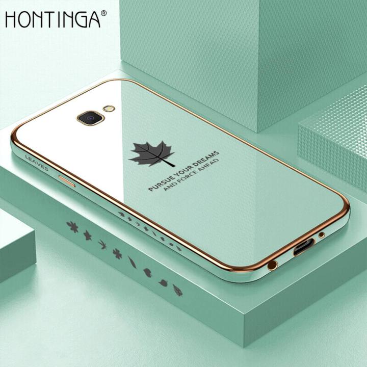 Hontinga for Samsung Galaxy J7 Prime Back Cover Luxury 6D Plating Maple Leaf Side Pattern Case Soft Silicone Square Phone Cases