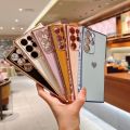 【Fleursbiy】Applicable to Samsung S21FE Phone case A53 Solid Color Love A13 Electroplating Side Shatter-Resistant Fashion Mobile Phone Protective Cover. 