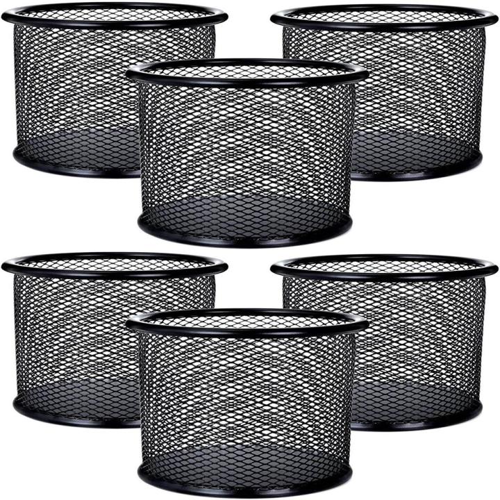 Metal Mesh Pen Container Round / Metal Mesh Pen Container / Pen Pencil Holder Organizer / Cosmetic Round Pen Stand Holders / Stationery Container Desk Organizer / Metal Round Container Art # SS-MRC01 (6 pcs)