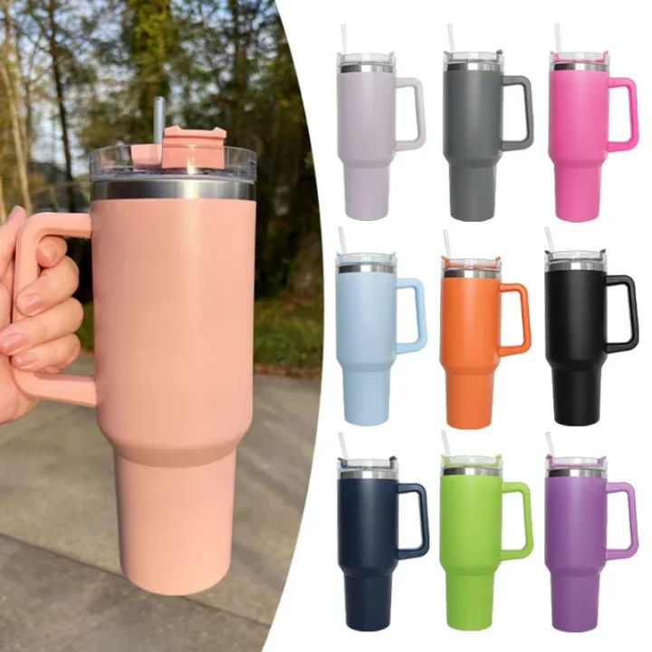 40 oz Insulated Tumbler Thermos Flask with Straw & Lid – Stainless Steel Double-Walled Thermal Mug for Hot & Cold Beverages, Ideal for Travel, Gym, and Outdoor Use 