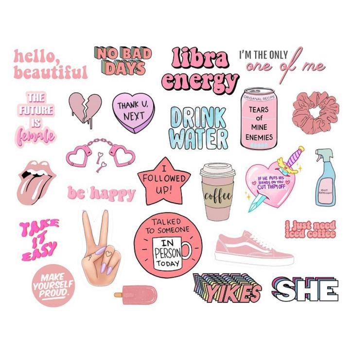 Pack of 24 Pink Stickers for Girls 2 Inch X 2 Inch Each Sticker Size Sticker For Laptop Sticker For Mobile Cute Cool Doodle Sticker