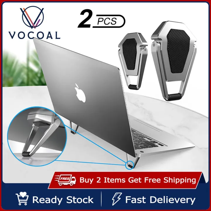 Vocoal Laptop Stand Adjustable Cooling Bracket Metal Foldable Laptop Holder Shield Shape Laptop Stand Heat Dissipation Holder Mini Portable Tilting iPad Notebook Holder Non-slip Laptop Stand