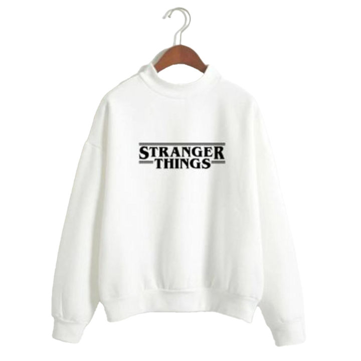 White Stranger Things Fleece Full Sleeves Pull Over Sweatshirt
