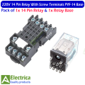 1 pair of 14 Pin 220V AC Coil Relay and PYF-14 Screw Terminals Base 220v AC Contact DPDT General Purpose Relay 14 pins double pole double through relay by Electrica. 