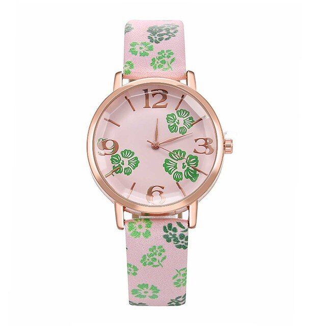 Women Vintage Leather Ladies Personalized Wristwatches Printing Ladies Quartz Watch Ladies 效邪褋褘 袞械薪褋泻懈械