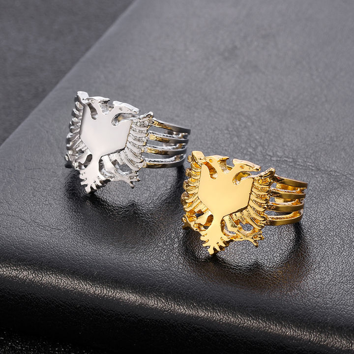 European Albania Eagle Ring gold silver color Double Headed Eagle Finger Ring Jewelry Ethnic Ornament Party Birthday Jewelry