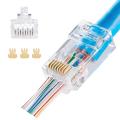 Staggered EZ RJ45 Cat6 / Cat5e Pass Through Connector - 8P8C Gold Plated Passthrough. 