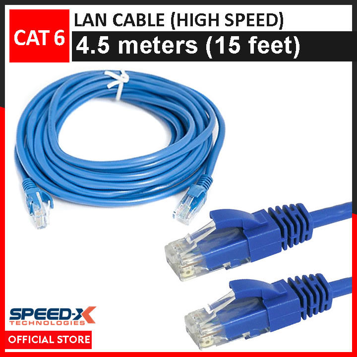 SpeedX LAN Cable 4.5 meters (15 feet) Cat 6 Ethernet Cable FIXED CONNECTOR Internet Wire