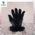 Women's Girl's Black Winter Velvet Gloves With Frr Cuff On Wrist. 
