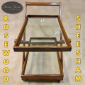 Wooden Tea Trolley/Serving Trolley - Sheesham Rosewood Cross Design With Japanese Hammer Caster Wheels. 