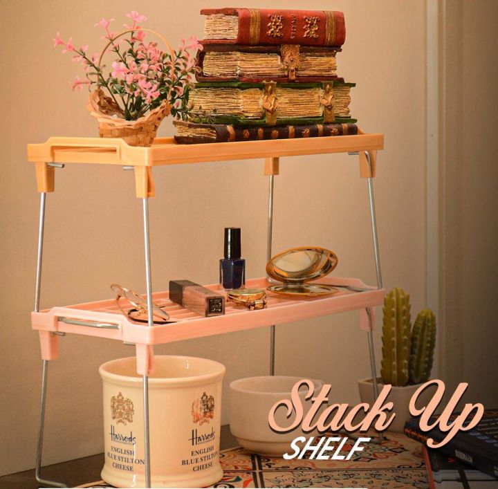 Stack Up Shelf with Steel Metal Leg, Folding Kitchen Organizer