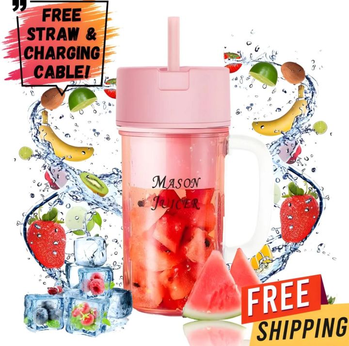 New Rechargeable Juicer Blender Machine – Portable Blender USB Chargeable Cup for Smoothies & Shakes – 500ml Electric Straw Juicer machine mini with 6 Blades – Portable juicer Blender – Juicer Blender Machine – Fruit Juice Maker Kitchen Tool