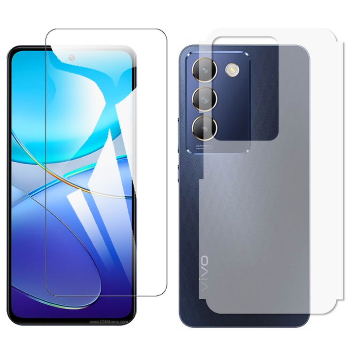 Vivo Y100 Glass Protector Polish Screen Tempered + Back Protector Carbon Fiber Matte Soft Skin Sheet For Vivo Y100