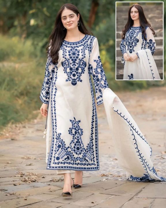 3Pc%20Party%20Wear%20Embroidered%20Suit%20For%20Women%20Summer%20Cotton%20Silk%20Fabric%20Wedding%20Formal%20Style%20Multiple%20Color%20-%20Image%203