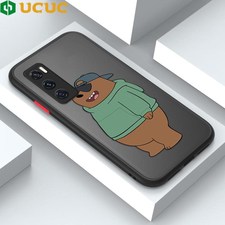 UCUC for Vivo V20 SE Back Cover Sunglasses Bear Frosted Transparent Hard Phone Case Thin Shockproof Full Cover Camera Protect Case
