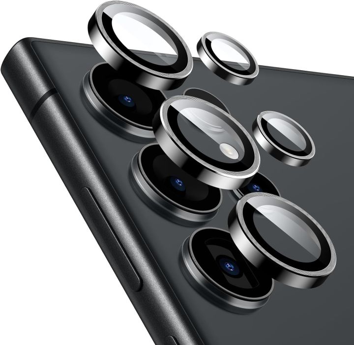 Samsung Galaxy S25 Ultra 5G Camera Lens Protector, Scratch-Resistant HD Clarity Ultra-Thin 9H Tempered Glass with Aluminum Edging, Individual Metal Lens Cover (Black)
