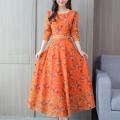 Women Floral Beach Dress Long Sleeve Casual Party Vintage Boho Maxi Dress Comfortable Versatile Dress. 