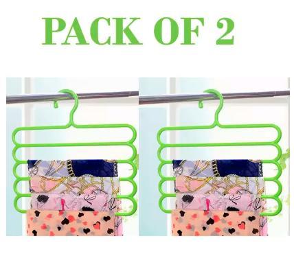Pack of 2 - 5 Layer Colorful Multifunctional Hangers for Towels, Trousers, Scarfs, Pants
