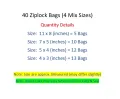 Pack of 40 - 4 Sizes Resealable Ziplock Bag - Poly Clear Zip Lock Bags for Storage. 