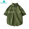 Green Home Cargo Shirt Flap Pockets Male Solid Color Casual Cargo Shirt. 