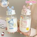 400ML Sanrio Hello Kitty Water Bottle Transparent Straw Water Bottle Diy Anime Kuromi Cinnamoroll Plastic Cups Thing Gift. 