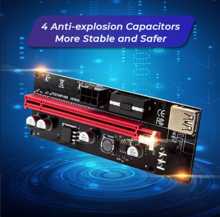 Pci Riser Adapter GPU Riser Adapter, PCI-E 1x to 16x Mining Machine Enhanced Extender ...