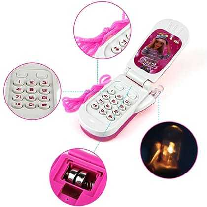 Princess Girls Sparkle Pink Mobile Phone Flip Toy Phone With Music Musical Toy Mobile Phone Amazing Sound and Light Toy for Kids