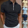 Tee Shirt Turn-Down Collar Men Zipper Neck Business Shirt. 