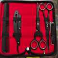 Complete Hair Cutting Experience Premium Quality Hairdressing Double Black Scissors Set for Barber Salons. 
