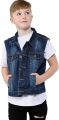 Boys Kids Premium Branded Sleeveless Trendy Printed Collar Denim Jeans Vest Jacket. 