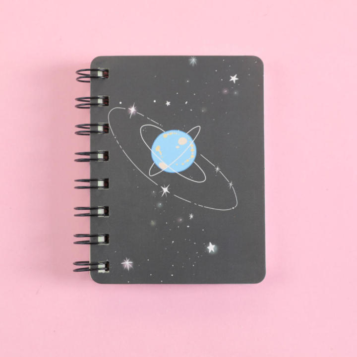 Flip Coil Mini Notebook Convenient Mini Size A7 Format Flip Coil Book Portable Planet Design A7 Notebook for School Supplies Office Stationery -taking Personal Memo Student Accessory