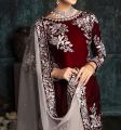 Fancy Embroidered Maroon Silk Party Wear Dress SM-04 Unstitched. 